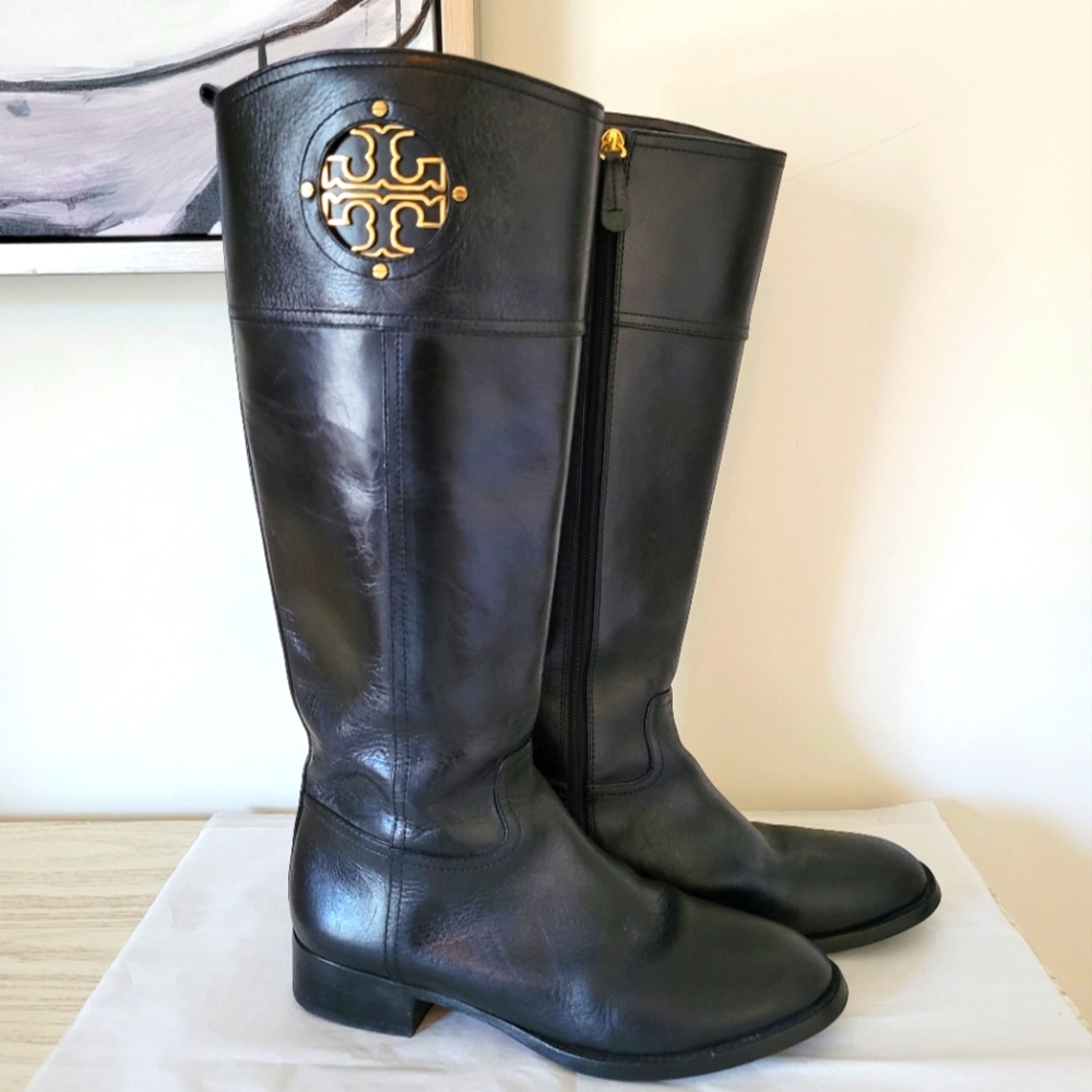 Tory burch Arielle Logo Black Boots 9.5
